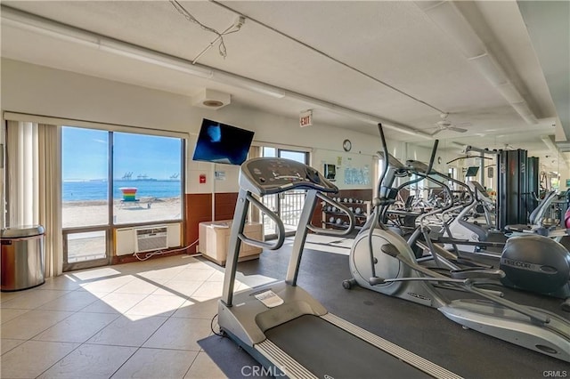 1750 E Ocean Blvd Unit 511, Long Beach, CA 90802 - exercise room with ceiling fan and light tile patterned floors