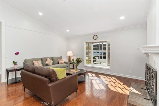 18 Blazing Star, Irvine, CA 92604 - living room with wood finished floors, lofted ceiling, baseboards, a fireplace, and recessed lighting