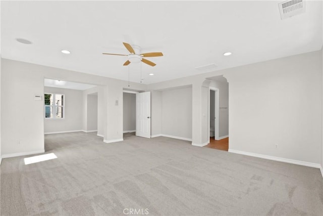 5176 Glenview St, Chino Hills, CA 91709 - carpeted empty room featuring a ceiling fan, baseboards, arched walkways, and recessed lighting