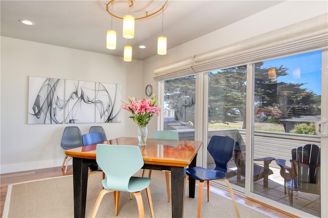 1850 Laurel Pl, Cambria, CA 93428 - dining area with recessed lighting, wood finished floors, and baseboards