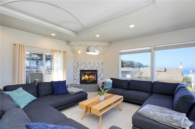 1850 Laurel Pl, Cambria, CA 93428 - living area featuring recessed lighting, healthy amount of natural light, and a fireplace
