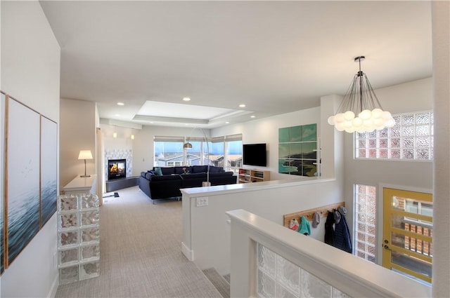 1850 Laurel Pl, Cambria, CA 93428 - hall featuring carpet, a chandelier, and recessed lighting