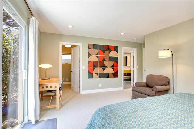 1850 Laurel Pl, Cambria, CA 93428 - bedroom featuring light colored carpet, multiple windows, recessed lighting, and baseboards