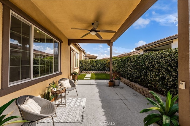 4699 S Moneta Privado, Ontario, CA 91761 - view of patio featuring ceiling fan and a fenced backyard
