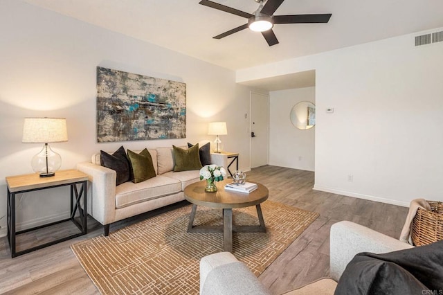 2929 Fire Mountain Dr Unit 9, Oceanside, CA 92054 - living area featuring ceiling fan, wood finished floors, and baseboards