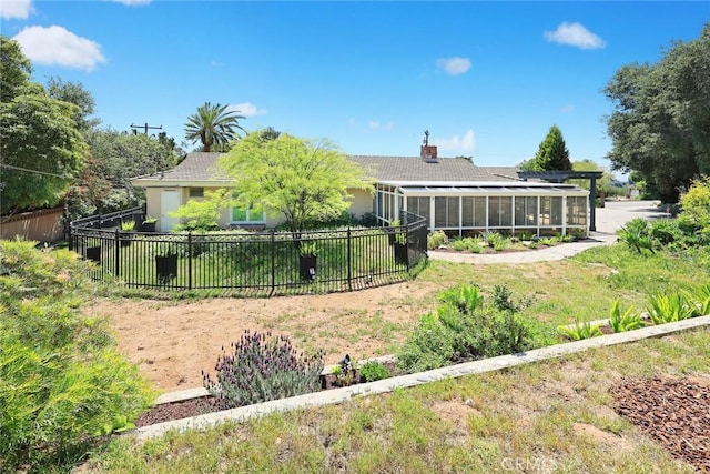 152 Spinks Canyon Rd, Bradbury, CA 91008 - back of property with a sunroom and a chimney