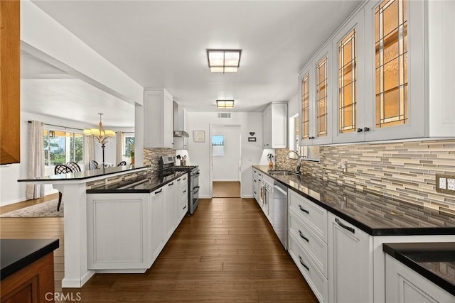 152 Spinks Canyon Rd, Bradbury, CA 91008 - kitchen featuring stainless steel appliances, decorative backsplash, glass insert cabinets, a kitchen breakfast bar, and white cabinets