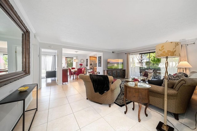 3155 E Ramon Rd Unit 607, Palm Springs, CA 92264 - living room featuring crown molding and light tile patterned floors