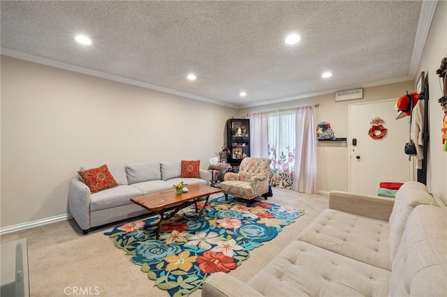330 N Howard St Unit 201, Glendale, CA 91206 - living room with carpet, crown molding, recessed lighting, and a textured ceiling