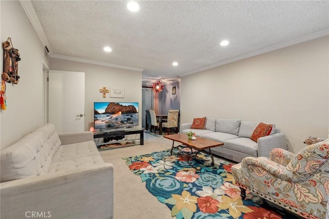 330 N Howard St Unit 201, Glendale, CA 91206 - living room featuring recessed lighting, carpet, crown molding, and a textured ceiling