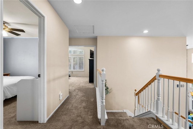 30463 Vineyard Ln, Castaic, CA 91384 - hallway with an upstairs landing, carpet floors, and recessed lighting
