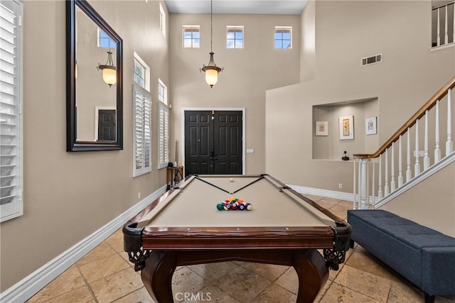 30463 Vineyard Ln, Castaic, CA 91384 - recreation room with baseboards, a high ceiling, and pool table
