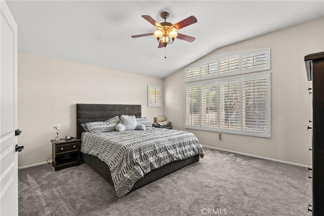 30463 Vineyard Ln, Castaic, CA 91384 - carpeted bedroom with lofted ceiling, baseboards, and a ceiling fan