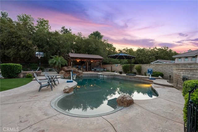 30463 Vineyard Ln, Castaic, CA 91384 - view of swimming pool with a fenced backyard, a patio area, a gazebo, and a pool with connected hot tub