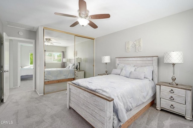 14886 Reedley St Unit A, Moorpark, CA 93021 - bedroom featuring light colored carpet, a closet, and a ceiling fan