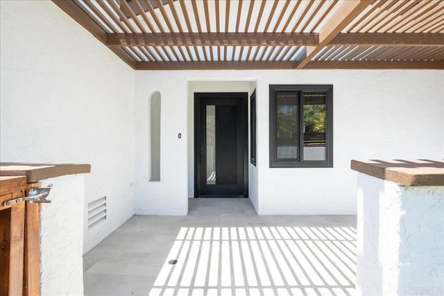 2464 Haller St, San Diego, CA 92104 - entrance to property with stucco siding, a pergola, and a patio area