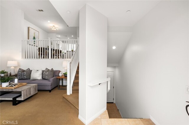 68 Webber Way, Buena Park, CA 90621 - hallway featuring stairs, baseboards, and recessed lighting