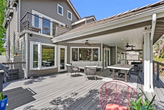 31852 Via Faisan, Coto De Caza, CA 92679 - deck featuring a ceiling fan, outdoor dining space, and an outdoor hangout area