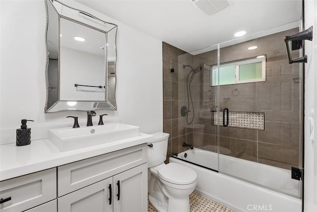 31852 Via Faisan, Coto De Caza, CA 92679 - full bathroom featuring toilet, vanity, shower / bath combination with glass door, and recessed lighting