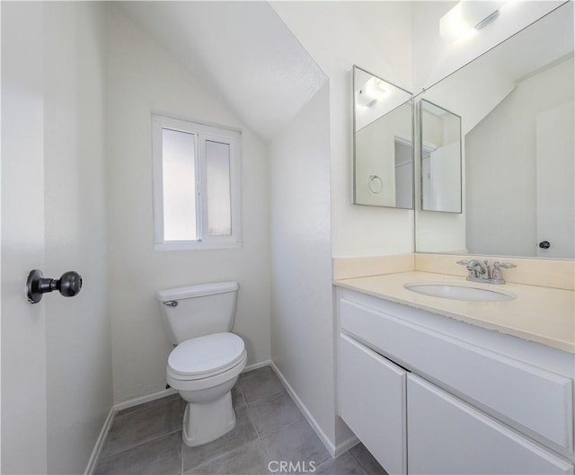 2142 S Mountain Ave, Ontario, CA 91762 - half bath with lofted ceiling, vanity, and tile patterned floors