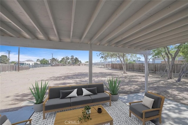 21918 Mohican Ave, Apple Valley, CA 92307 - fenced backyard featuring a patio area and outdoor lounge area