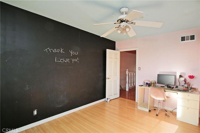 5408 Whitewood Ave, Lakewood, CA 90712 - office featuring light wood-style flooring, ceiling fan, and baseboards