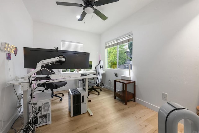 425961 Maryland St, San Diego, CA 92103 - home office featuring ceiling fan, light wood-type flooring, and baseboards