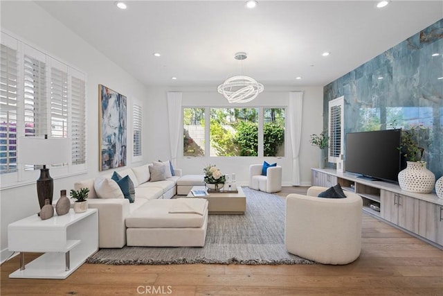 59 Dorado, Irvine, CA 92618 - living area featuring a chandelier, light wood-style flooring, and recessed lighting