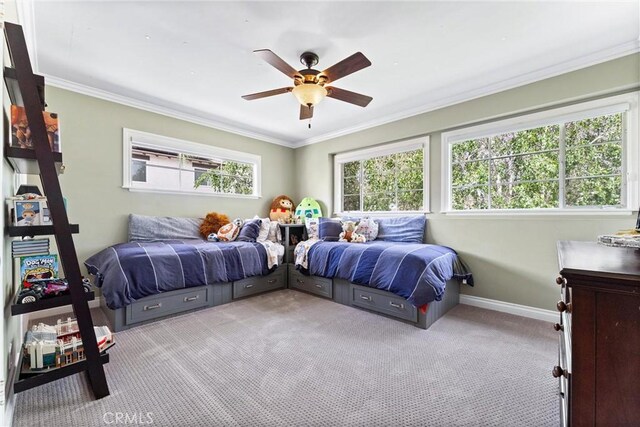 2618 N Louise St, Santa Ana, CA 92706 - bedroom featuring carpet flooring, crown molding, baseboards, and a ceiling fan