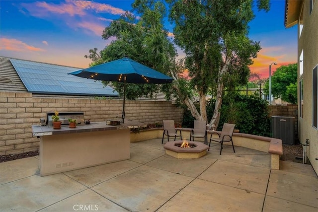 28335 Arroyo Ct, Castaic, CA 91384 - view of patio / terrace featuring cooling unit, a fire pit, and a fenced backyard