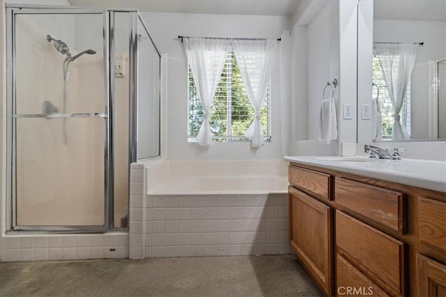 28335 Arroyo Ct, Castaic, CA 91384 - full bathroom featuring a stall shower, a garden tub, and vanity