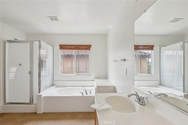 7055 Springtime Ave, Fontana, CA 92336 - bathroom with a garden tub, a stall shower, and vanity