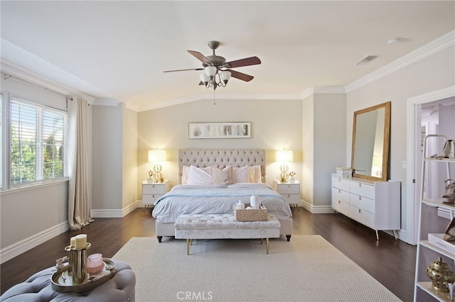 4885 Dandelion, Tracy, CA 95377 - bedroom featuring ornamental molding, wood finished floors, baseboards, and a ceiling fan