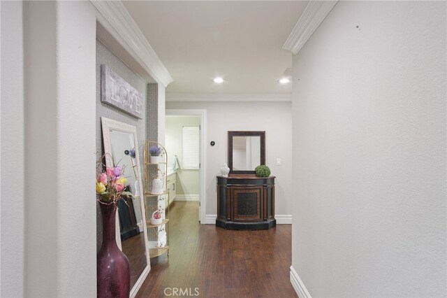 4885 Dandelion, Tracy, CA 95377 - hallway featuring crown molding, wood finished floors, recessed lighting, and baseboards
