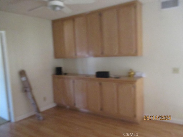 kitchen featuring wood finished floors and ceiling fan