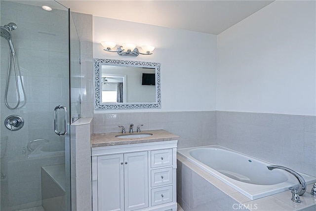 425 Calle Cielo, Nipomo, CA 93444 - bathroom featuring a shower stall, a bath, and vanity