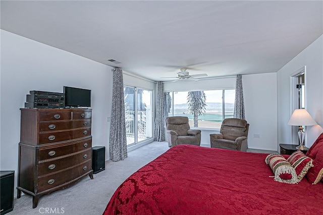 425 Calle Cielo, Nipomo, CA 93444 - bedroom featuring light colored carpet, multiple windows, access to exterior, and ceiling fan