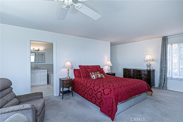 425 Calle Cielo, Nipomo, CA 93444 - bedroom featuring light carpet, ensuite bath, and ceiling fan