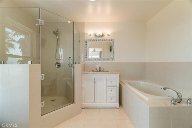 425 Calle Cielo, Nipomo, CA 93444 - full bath with tile patterned floors, a bath, a shower stall, vanity, and healthy amount of natural light