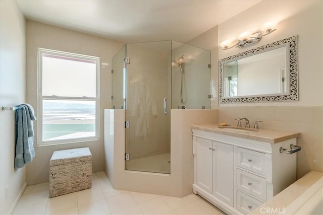 425 Calle Cielo, Nipomo, CA 93444 - bathroom with vanity, a stall shower, and tile patterned flooring