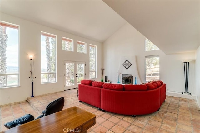 425 Calle Cielo, Nipomo, CA 93444 - living area with high vaulted ceiling, healthy amount of natural light, and french doors