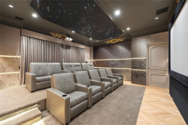 530 Kings Rd, Newport Beach, CA 92663 - home theater room featuring crown molding and recessed lighting