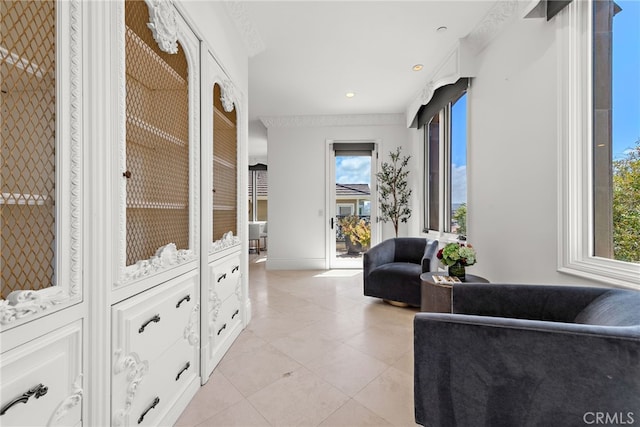 530 Kings Rd, Newport Beach, CA 92663 - hall with light tile patterned floors, baseboards, and recessed lighting
