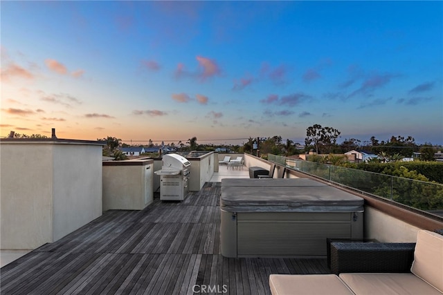 530 Kings Rd, Newport Beach, CA 92663 - wooden deck featuring a hot tub and area for grilling