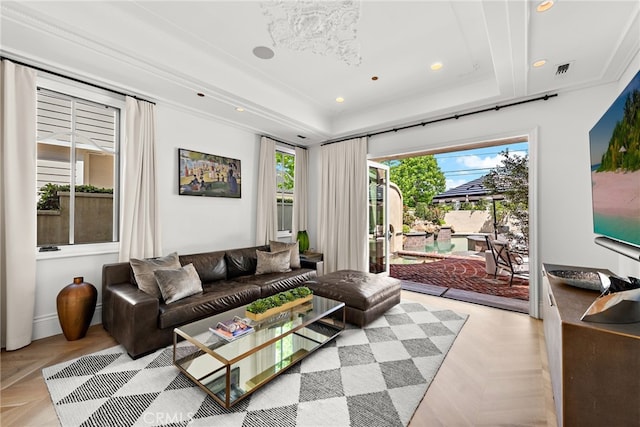 530 Kings Rd, Newport Beach, CA 92663 - living area featuring recessed lighting and a raised ceiling