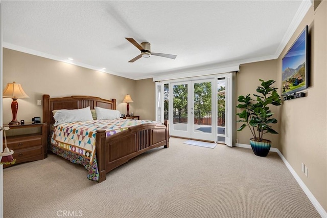 1412 Alta Mesa Way, Brea, CA 92821 - bedroom with access to outside, french doors, carpet, crown molding, and baseboards