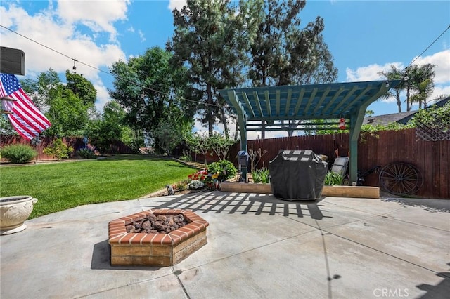1412 Alta Mesa Way, Brea, CA 92821 - view of patio / terrace featuring an outdoor fire pit and a pergola