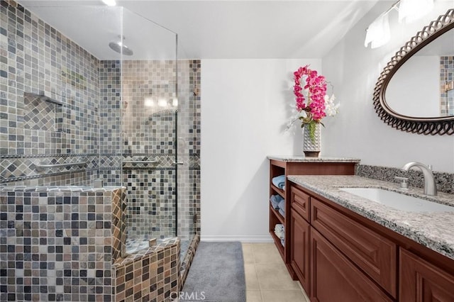 1412 Alta Mesa Way, Brea, CA 92821 - bathroom featuring a stall shower, tile patterned floors, and vanity