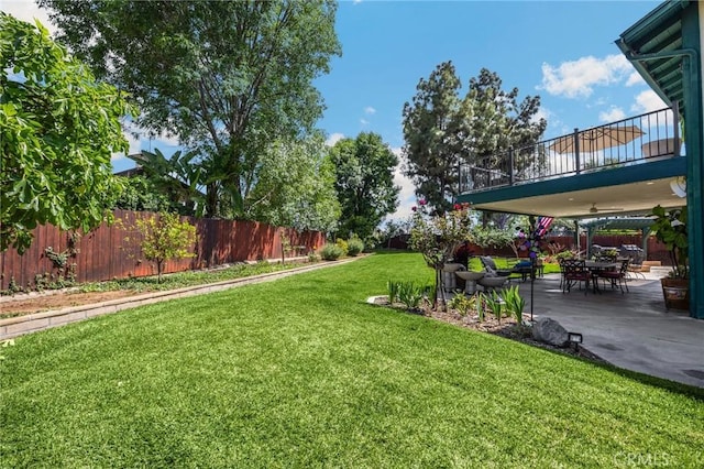 1412 Alta Mesa Way, Brea, CA 92821 - view of yard with a balcony, a patio area, a ceiling fan, and outdoor dining area