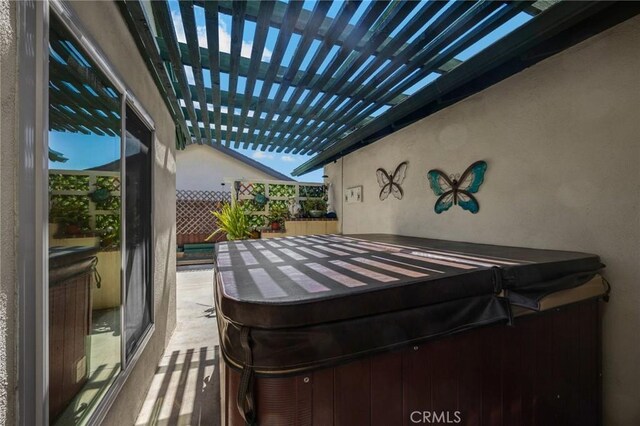 1412 Alta Mesa Way, Brea, CA 92821 - view of patio / terrace with fence, a pergola, and a hot tub